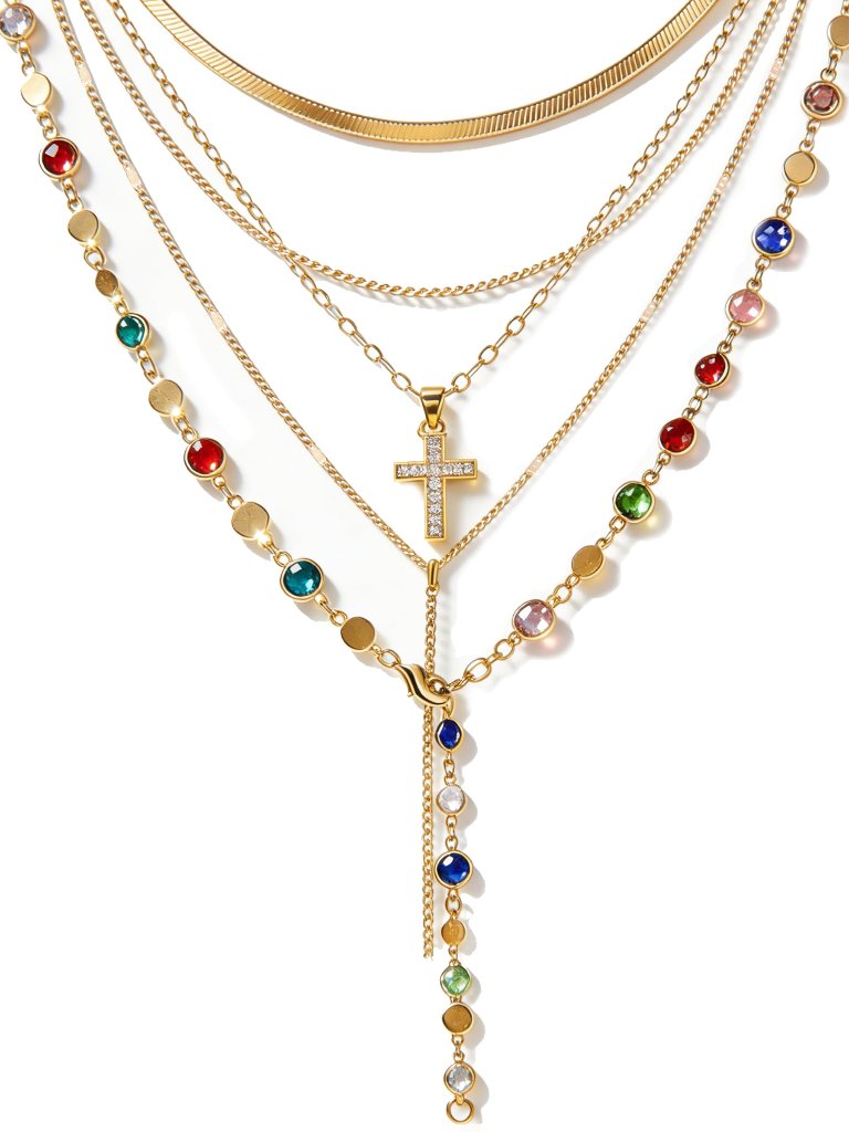 Gold Plated Cross Pendant Layered Necklace Set